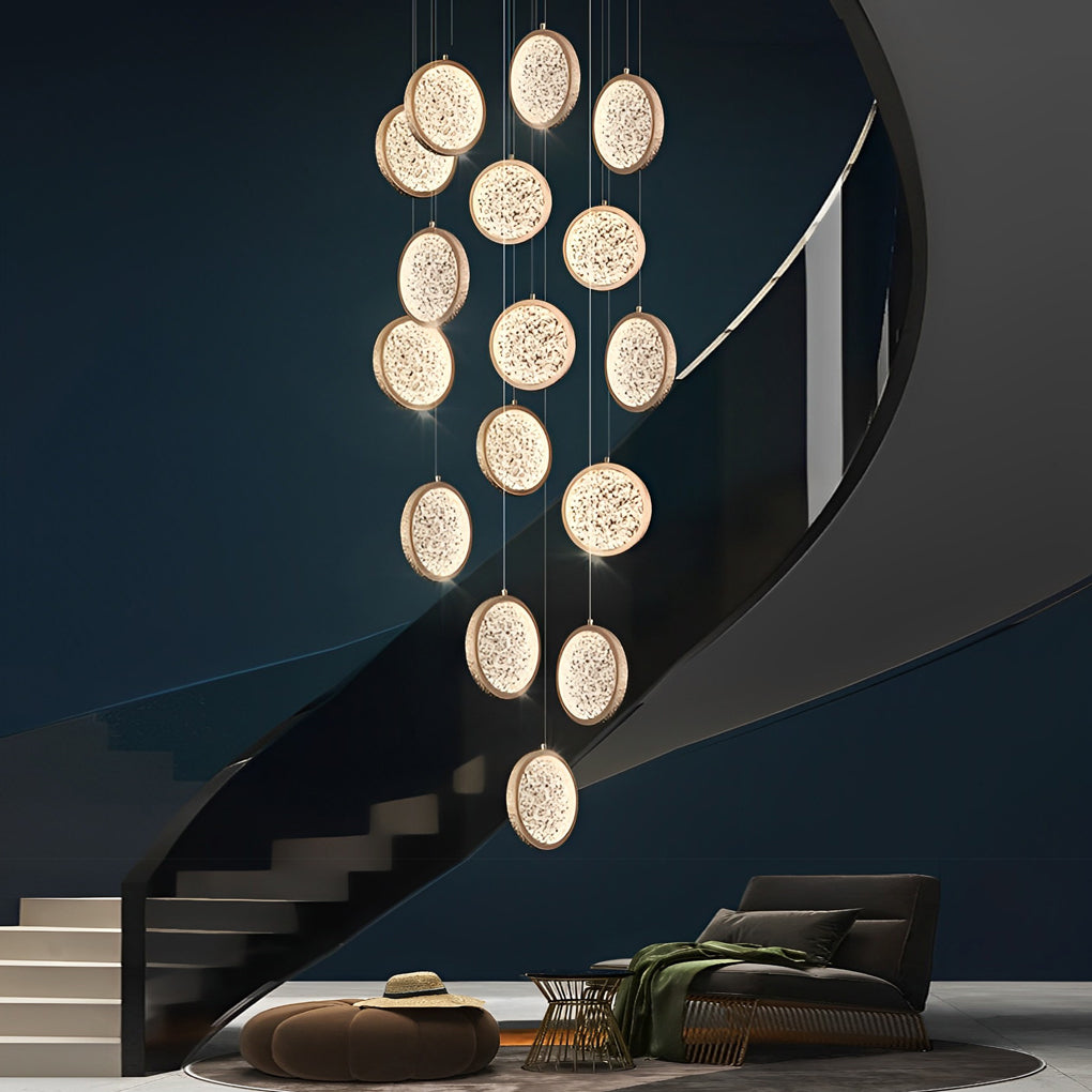 Nordic Gold Round Acrylic Chandelier Modern 3 Step Dimming Hanging Ceiling Light for Dining Room