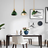 Nordic Green Glass Pendant Light with Copper Base Retro Emerald Hanging Lamp for Dining Room