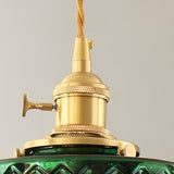 Nordic Green Glass Pendant Light with Copper Base Retro Emerald Hanging Lamp for Dining Room