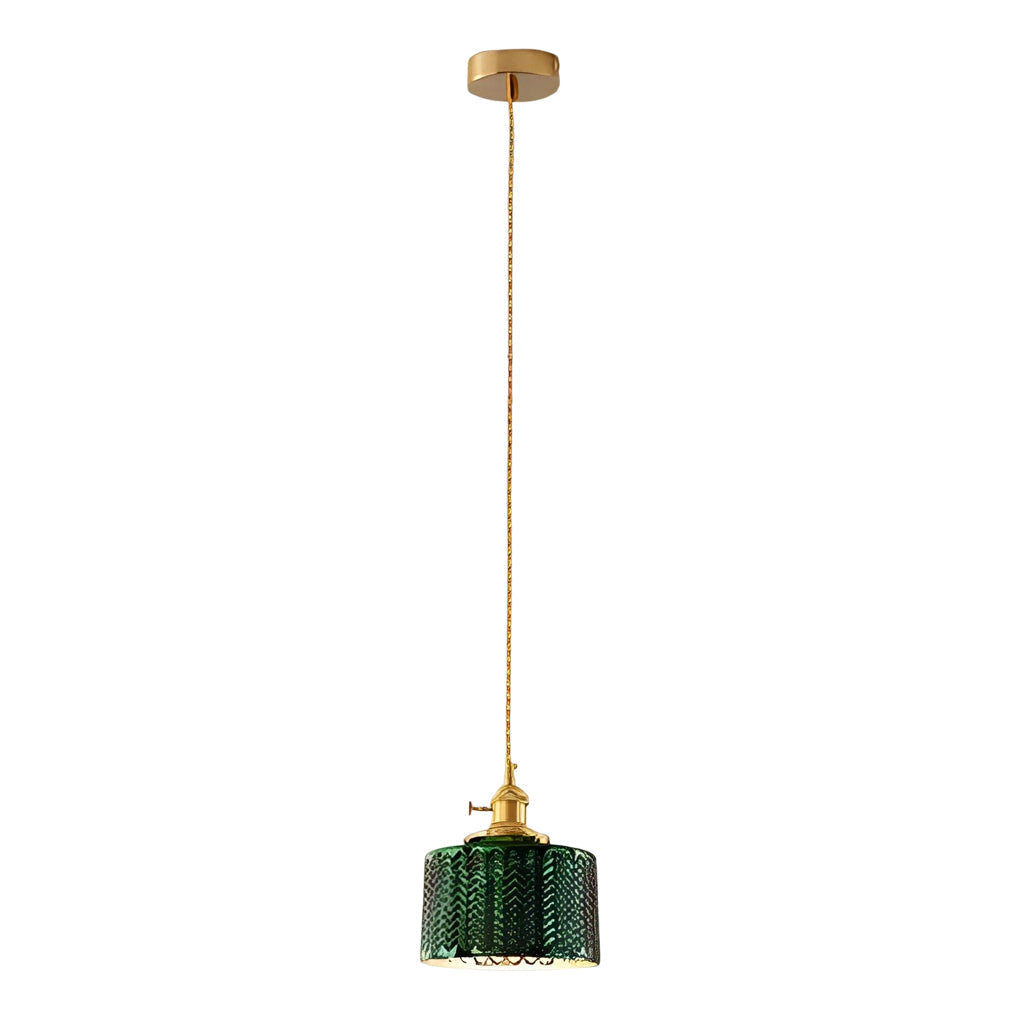 Nordic Green Glass Pendant Light with Copper Base Retro Emerald Hanging Lamp for Dining Room