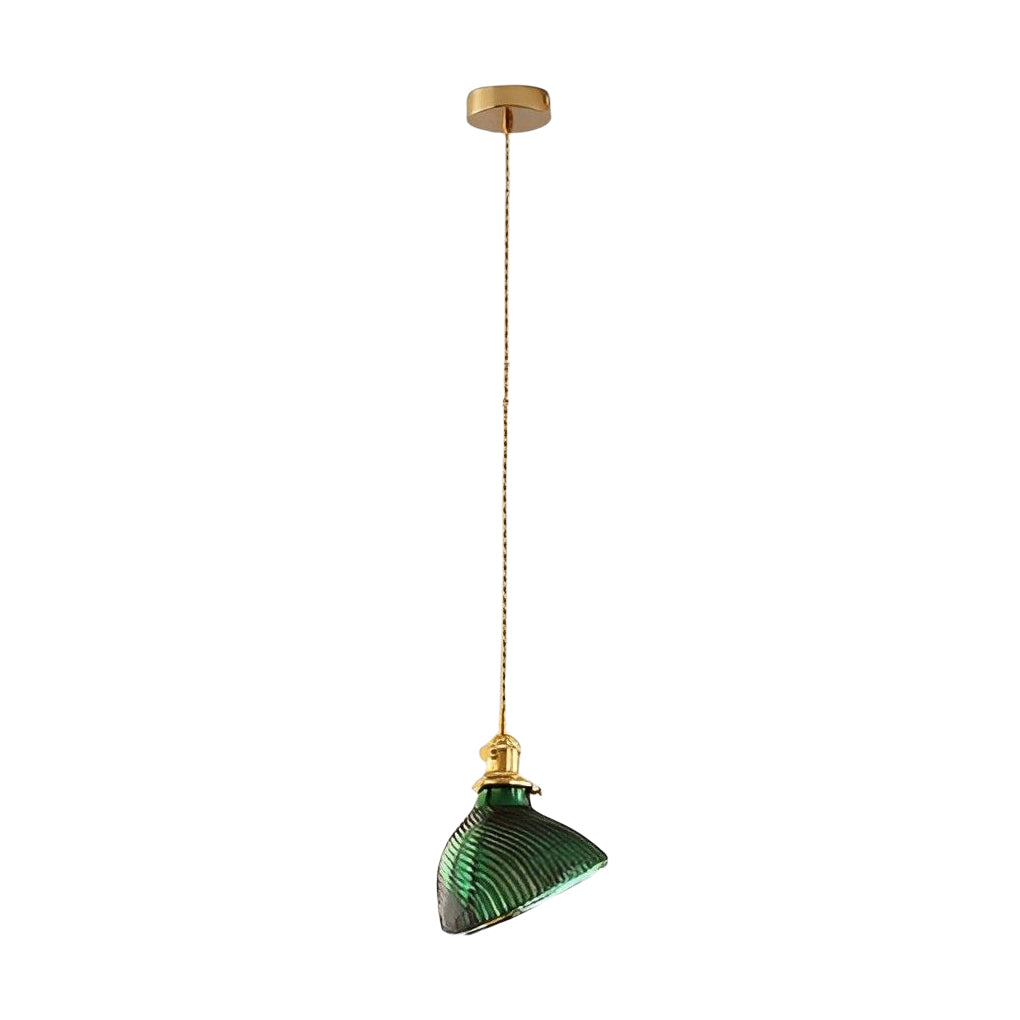 Nordic Green Glass Pendant Light with Copper Base Retro Emerald Hanging Lamp for Dining Room