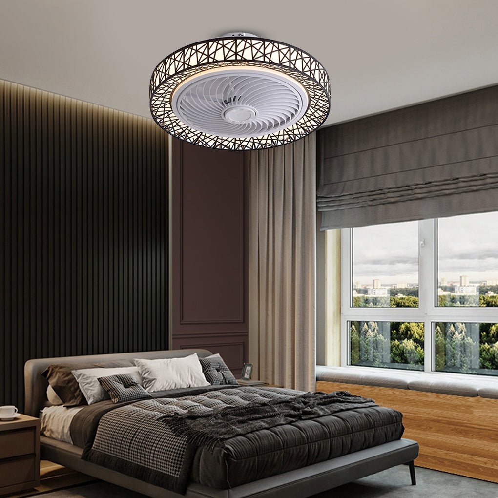 Nordic Minimalist Hollow Ceiling Fan Light with 3 Color Dimmable LED for Modern Living Rooms