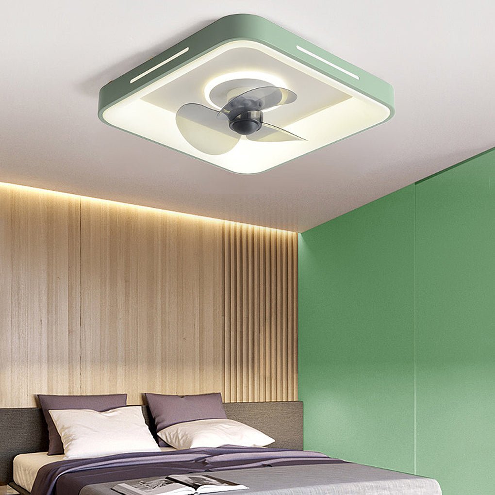 Silent Inverter Ceiling Fan with Dimmable LED Light Ultra Thin Flush Mount Fixture for Bedroom