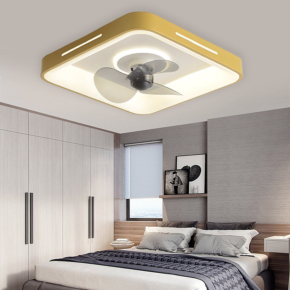 Silent Inverter Ceiling Fan with Dimmable LED Light Ultra Thin Flush Mount Fixture for Bedroom