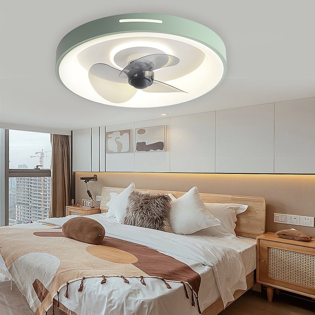 Silent Inverter Ceiling Fan with Dimmable LED Light Ultra Thin Flush Mount Fixture for Bedroom
