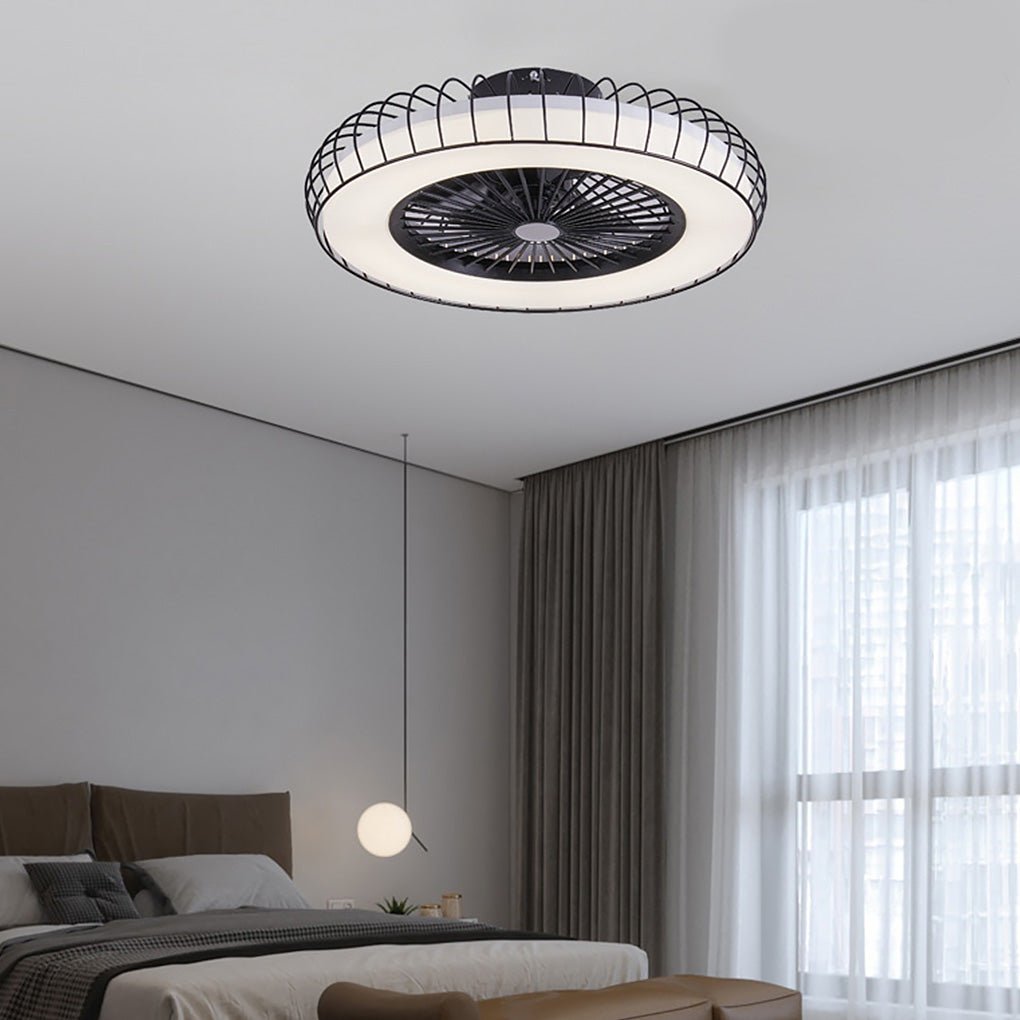 Modern Nordic Bladeless Ceiling Fan with Stepless Dimming Integrated LED Flush Mount Light Lamp