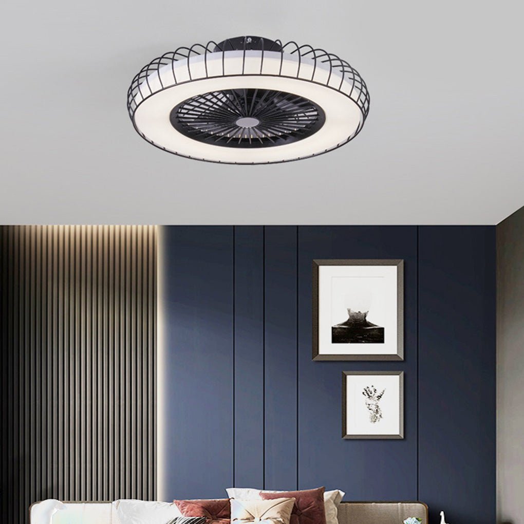 Modern Nordic Bladeless Ceiling Fan with Stepless Dimming Integrated LED Flush Mount Light Lamp