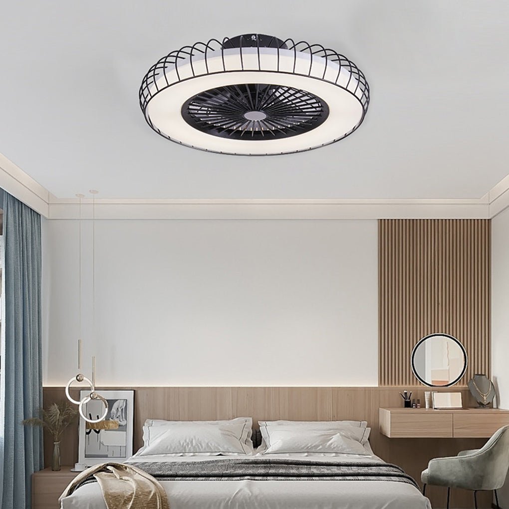 Modern Nordic Bladeless Ceiling Fan with Stepless Dimming Integrated LED Flush Mount Light Lamp