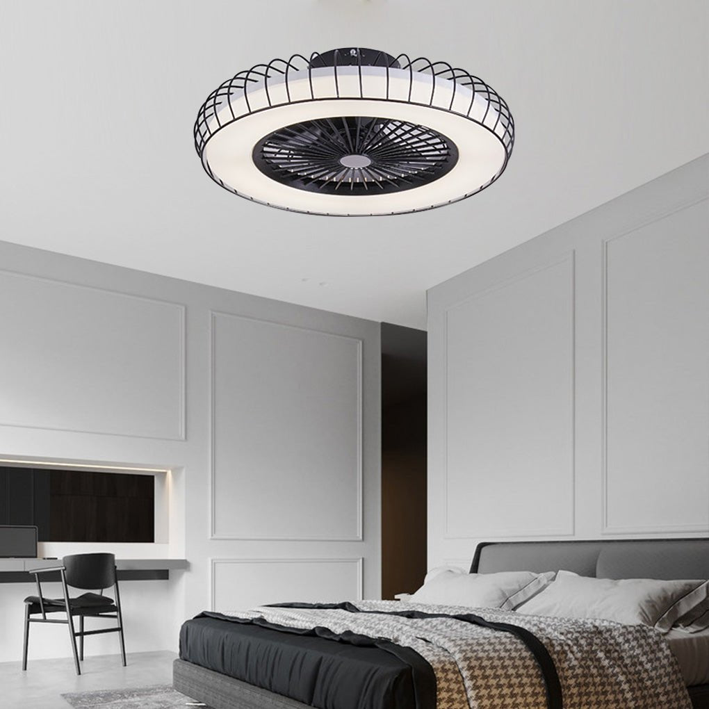 Modern Nordic Bladeless Ceiling Fan with Stepless Dimming Integrated LED Flush Mount Light Lamp