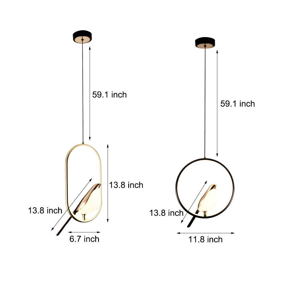 Nordic Magpie Bird LED Ring Pendant Light for Dining Room and Kitchen Island in Gold and Black