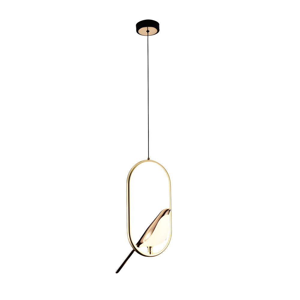 Nordic Magpie Bird LED Ring Pendant Light for Dining Room and Kitchen Island in Gold and Black