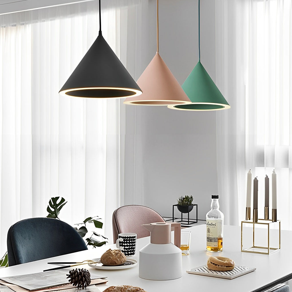 Nordic Minimalist Conical LED Pendant Light Colorful Macaron Kitchen Island Hanging Lamp