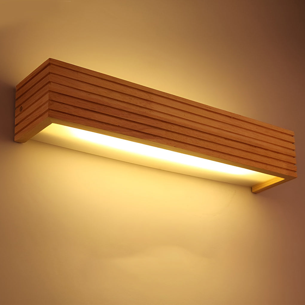Nordic Minimalist Wood LED Vanity Light Waterproof Rectangular Wall Mounted Sconce