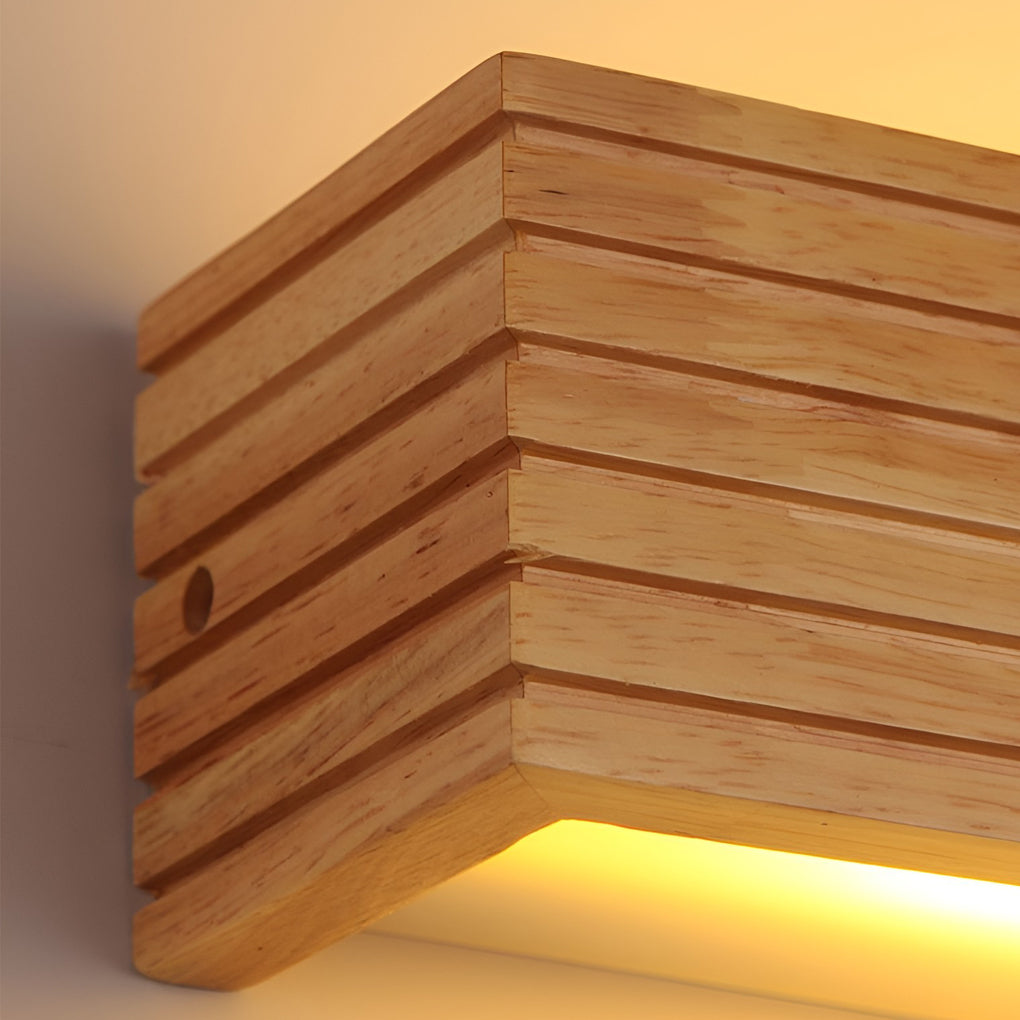 Nordic Minimalist Wood LED Vanity Light Waterproof Rectangular Wall Mounted Sconce