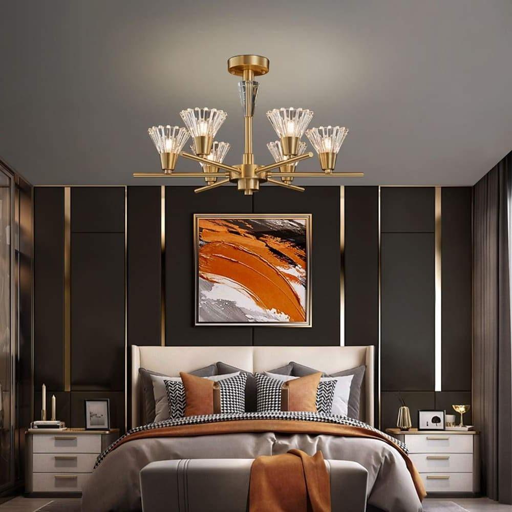 Nordic Modern Copper Chandelier with Clear Glass Shades for Living Dining Room