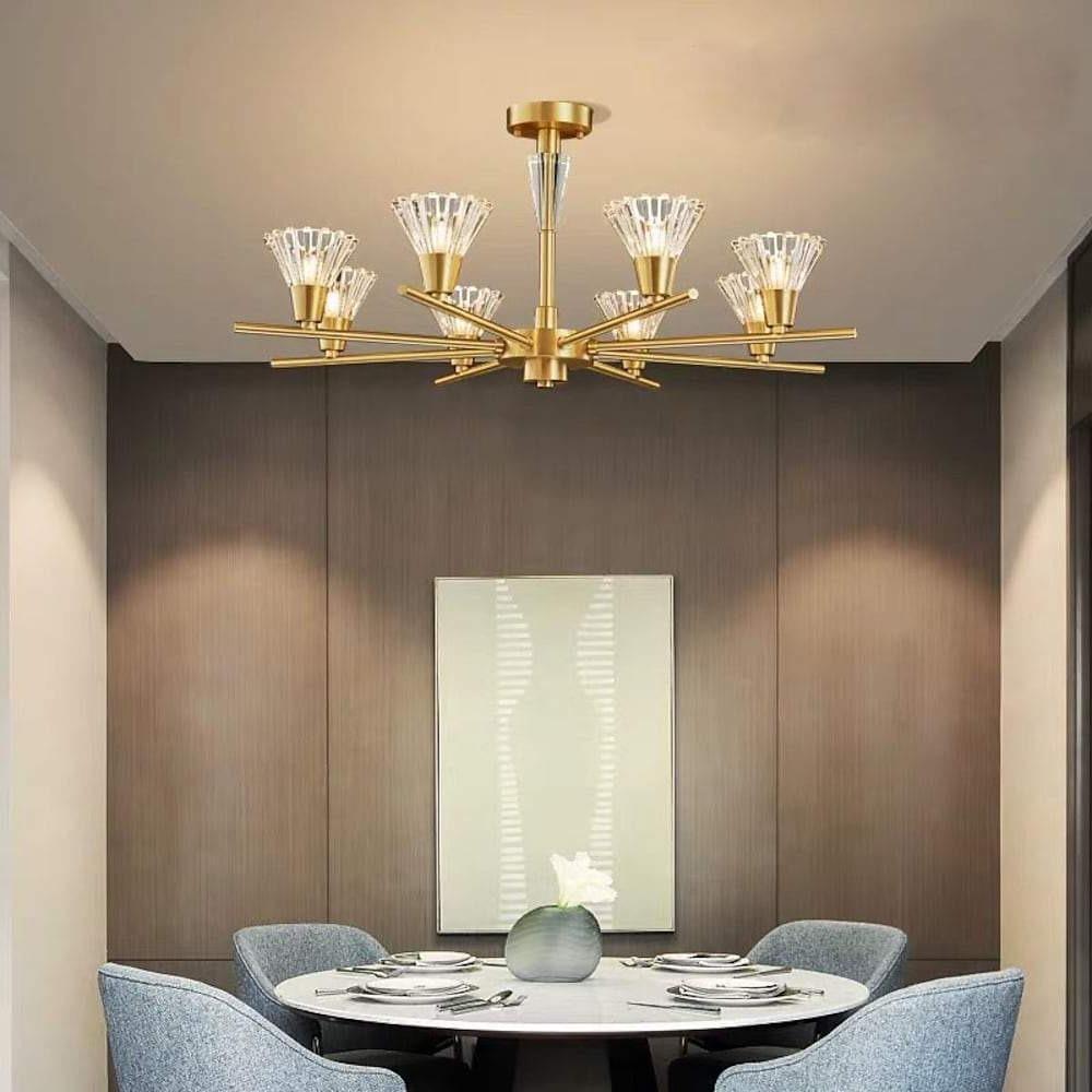 Nordic Modern Copper Chandelier with Clear Glass Shades for Living Dining Room