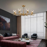 Nordic Modern Copper Chandelier with Clear Glass Shades for Living Dining Room