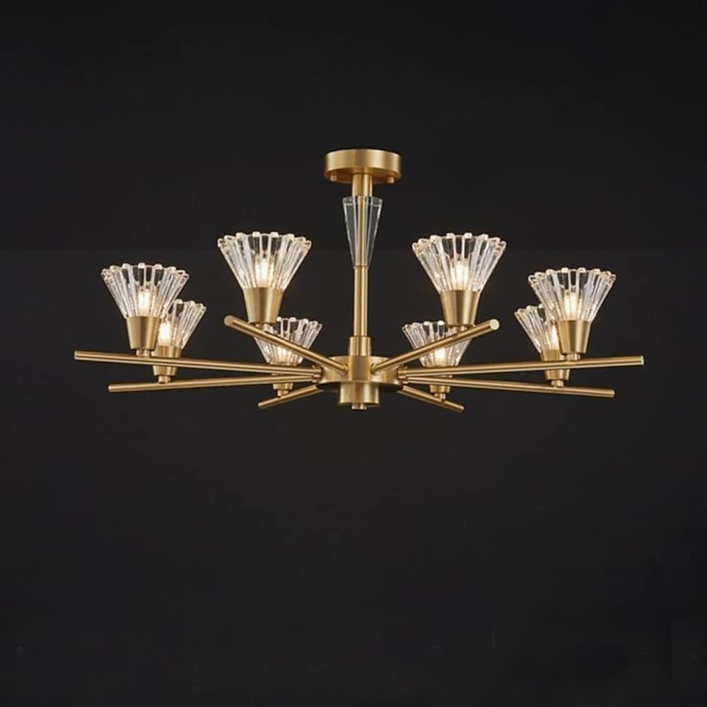 Nordic Modern Copper Chandelier with Clear Glass Shades for Living Dining Room