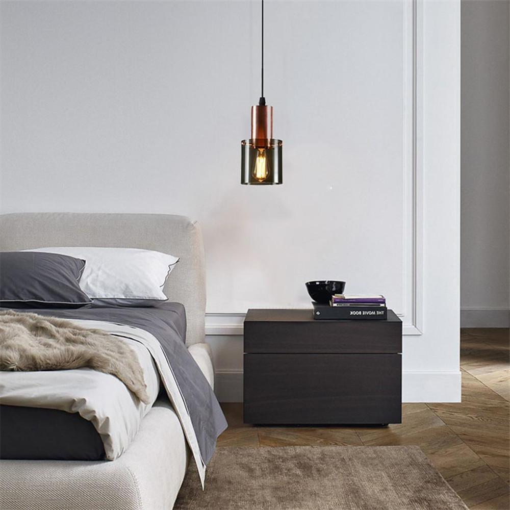Nordic Modern Cylindrical Glass Pendant Light Industrial Metal Hanging Fixture for Dining Room Kitchen
