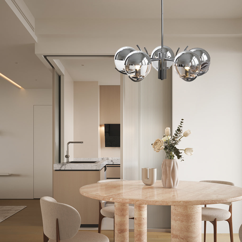 Nordic Modern Glass Globe Chandelier with Electroplating Iron Finish for Living Room 4 or 5 Lights