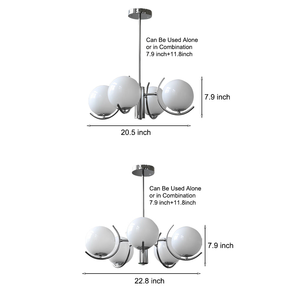 Nordic Modern Glass Globe Chandelier with Electroplating Iron Finish for Living Room 4 or 5 Lights