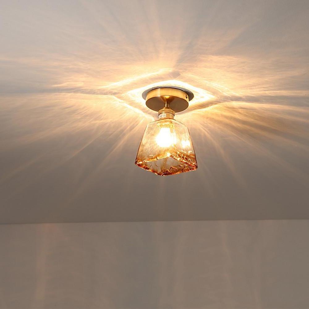 Nordic Modern Glass Lantern Pendant Light Electroplated LED Ceiling Hanging Lamp for Dining Room