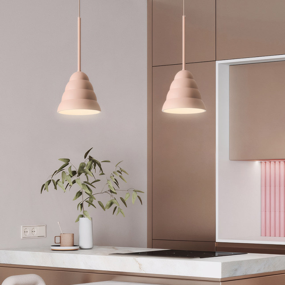 Nordic Modern Pink Resin Geometric Pendant Light Single Light Arc Hanging Ceiling Lamp for Bedroom