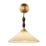 Nordic Pleated Shade LED Pendant Light and Wall Sconce with Walnut Wood Accents