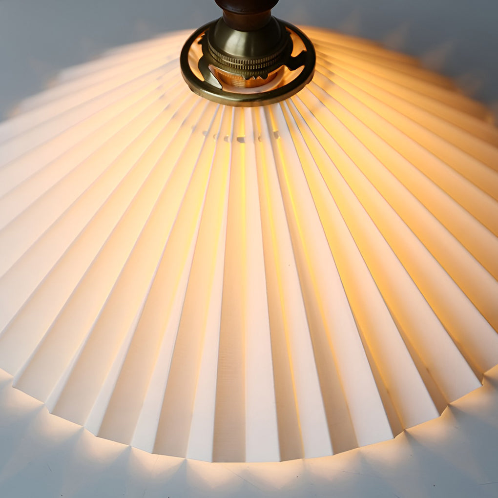 Nordic Pleated Shade LED Pendant Light and Wall Sconce with Walnut Wood Accents