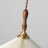 Nordic Pleated Shade LED Pendant Light and Wall Sconce with Walnut Wood Accents