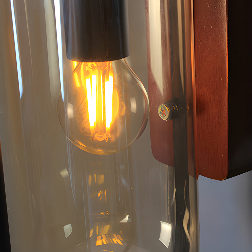 Nordic Retro Wood Base Glass Wall Lamp with 3 Color Temperature Dimming LED Sconce