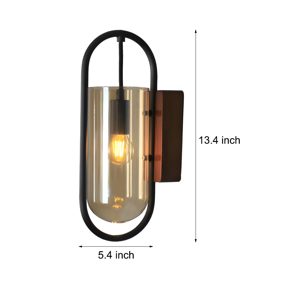 Nordic Retro Wood Base Glass Wall Lamp with 3 Color Temperature Dimming LED Sconce