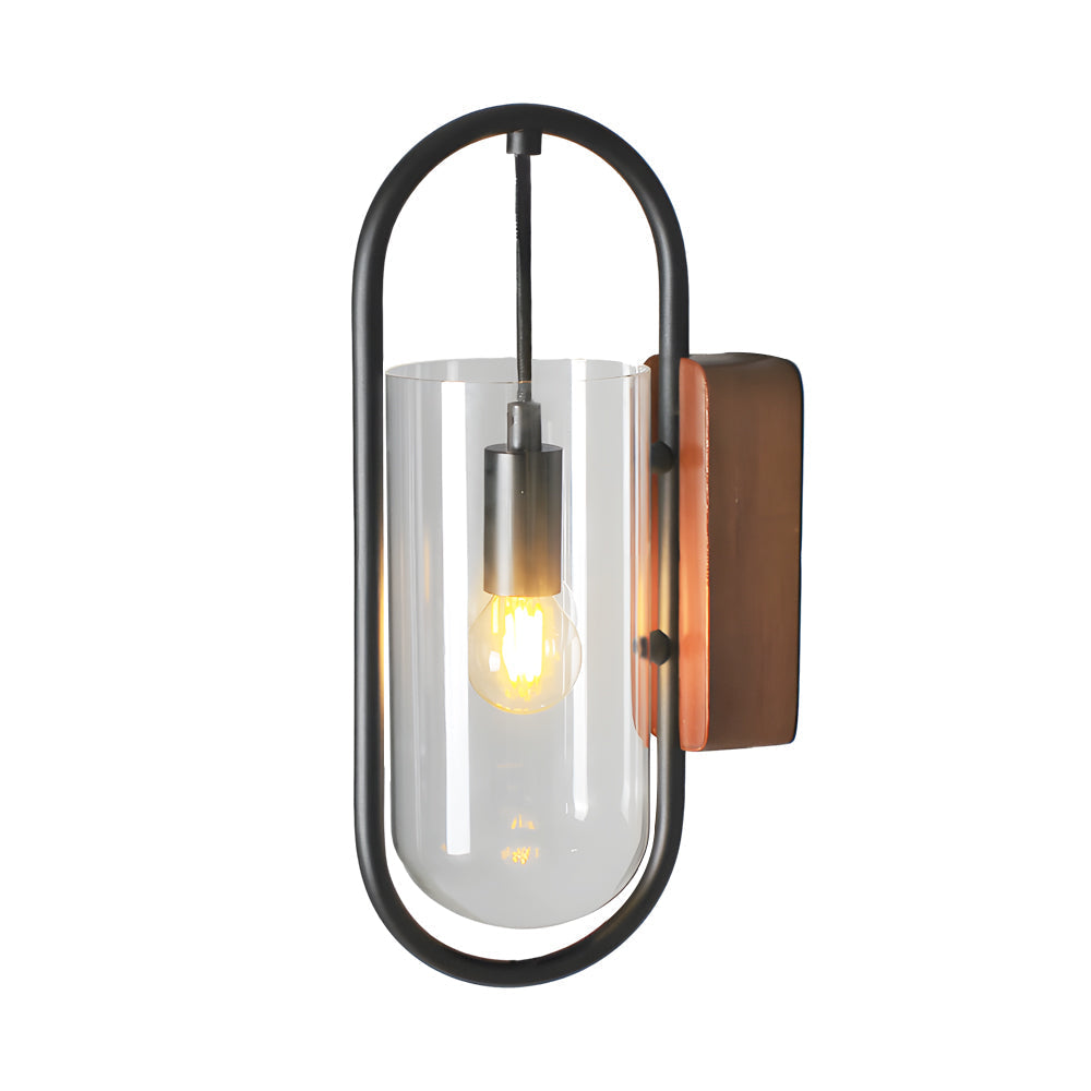 Nordic Retro Wood Base Glass Wall Lamp with 3 Color Temperature Dimming LED Sconce