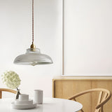 Nordic Round Glass Pendant Light with Copper Base E27 Vintage Chandelier for Living Room