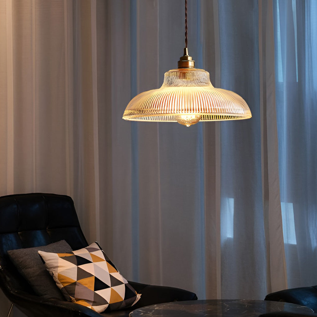 Nordic Round Glass Pendant Light with Copper Base E27 Vintage Chandelier for Living Room