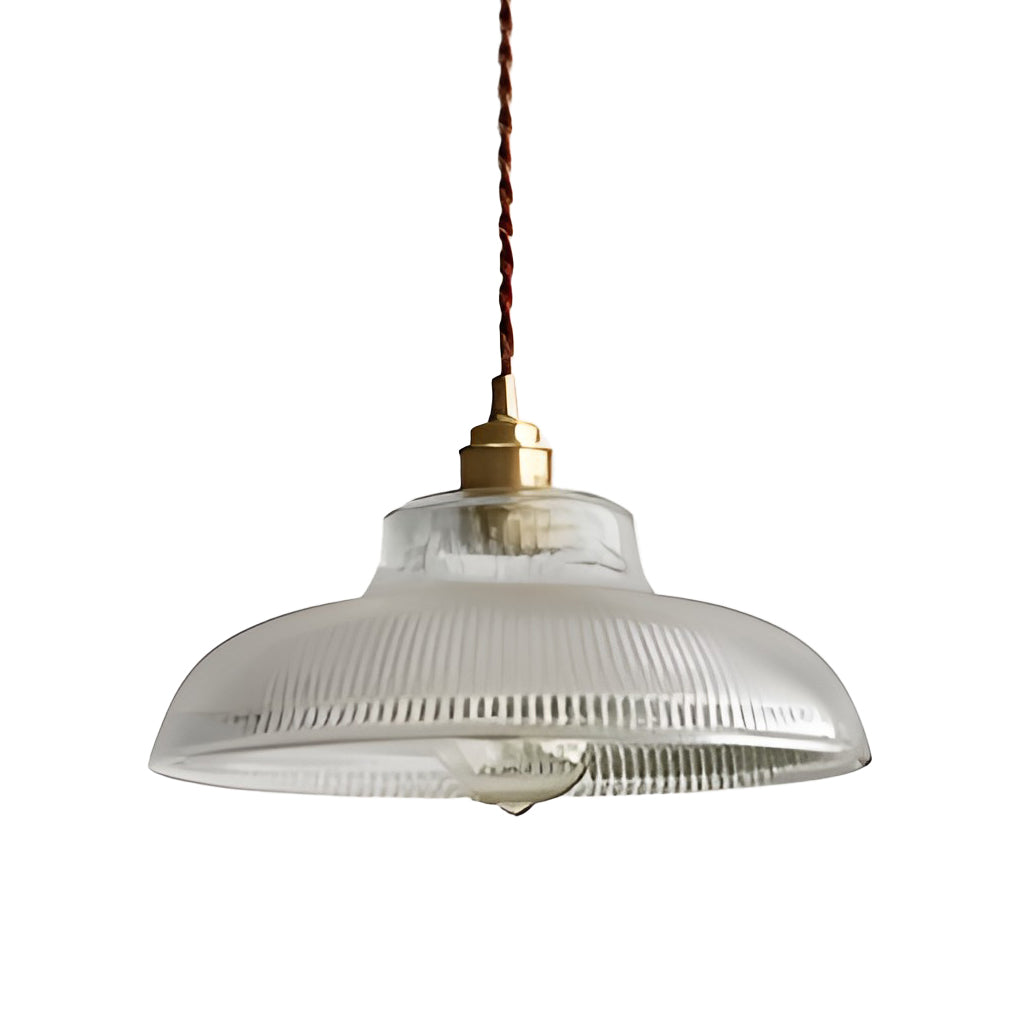 Nordic Round Glass Pendant Light with Copper Base E27 Vintage Chandelier for Living Room
