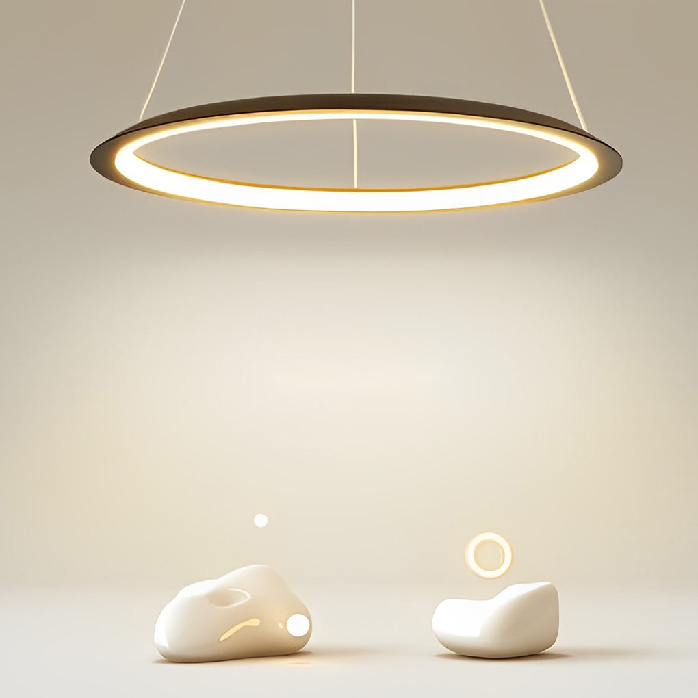 Nordic Round LED Chandelier Modern Stepless Dimming Pendant Lamp for Dining and Living Rooms