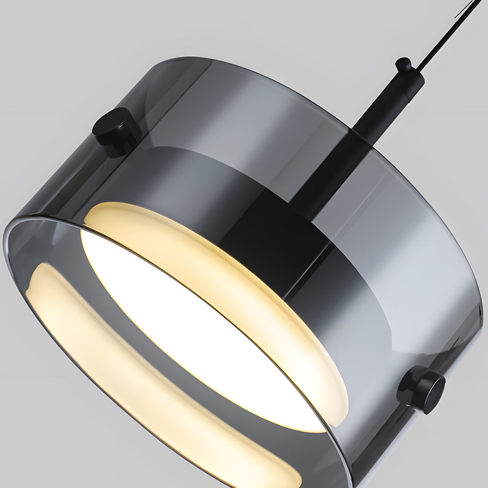 Nordic Smoke Gray Glass Cylinder LED Pendant Lighting for Bedroom and Dining Spaces