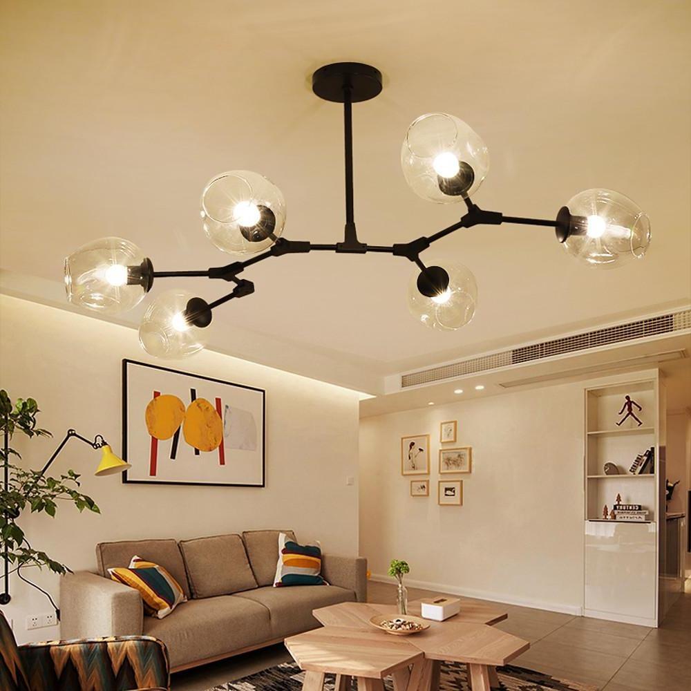 Nordic Sputnik Chandelier 6 Light Blown Glass Modern Ceiling Light Fixture for Living Room