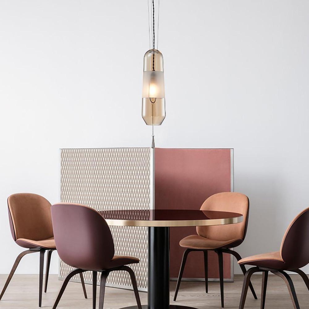 Nordic Style Long Oval Glass LED Pendant Light Hanging Lamp for Kitchen Island and Dining Room
