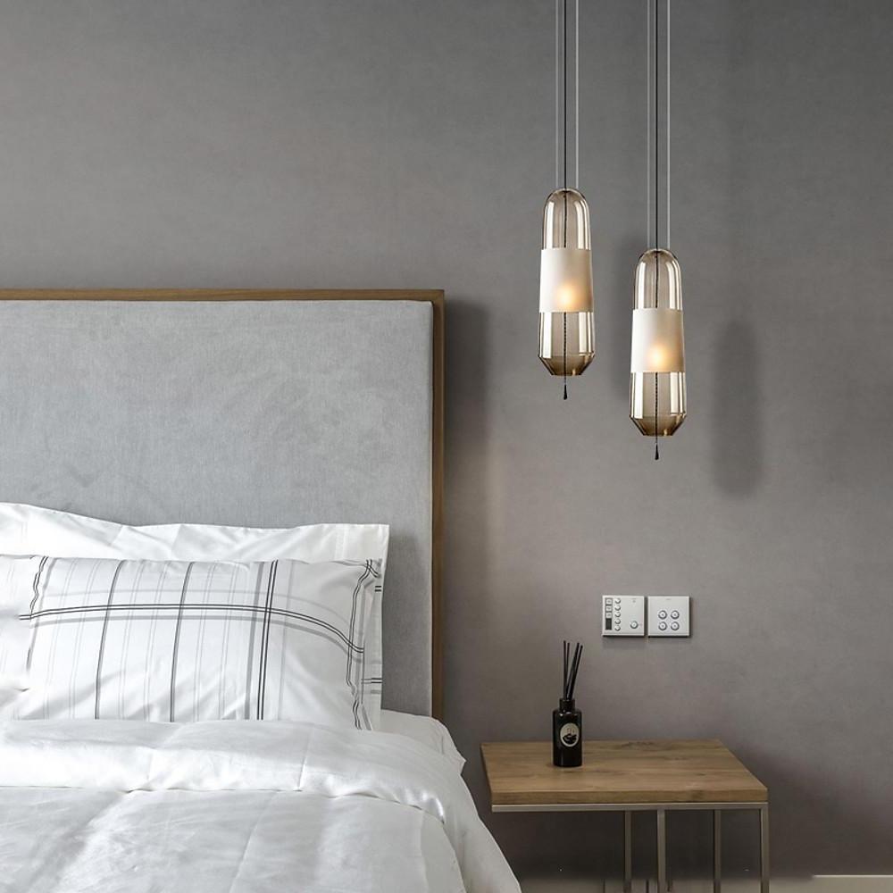 Nordic Style Long Oval Glass LED Pendant Light Hanging Lamp for Kitchen Island and Dining Room