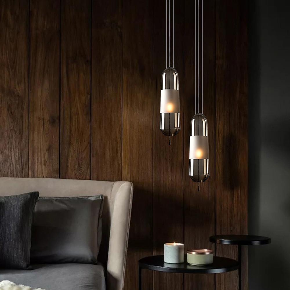 Nordic Style Long Oval Glass LED Pendant Light Hanging Lamp for Kitchen Island and Dining Room