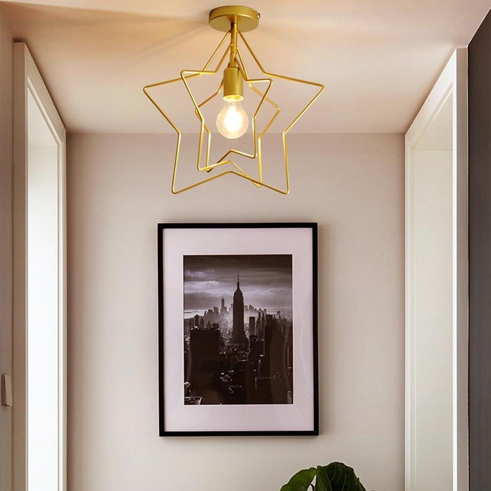 Nordic Style Metal Star LED Pendant Light Modern Hanging Ceiling Fixture in Black or Gold