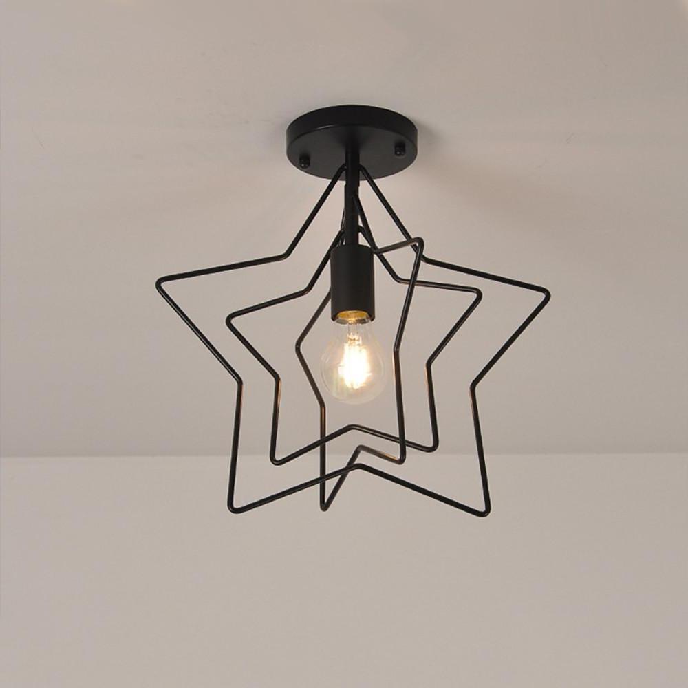 Nordic Style Metal Star LED Pendant Light Modern Hanging Ceiling Fixture in Black or Gold