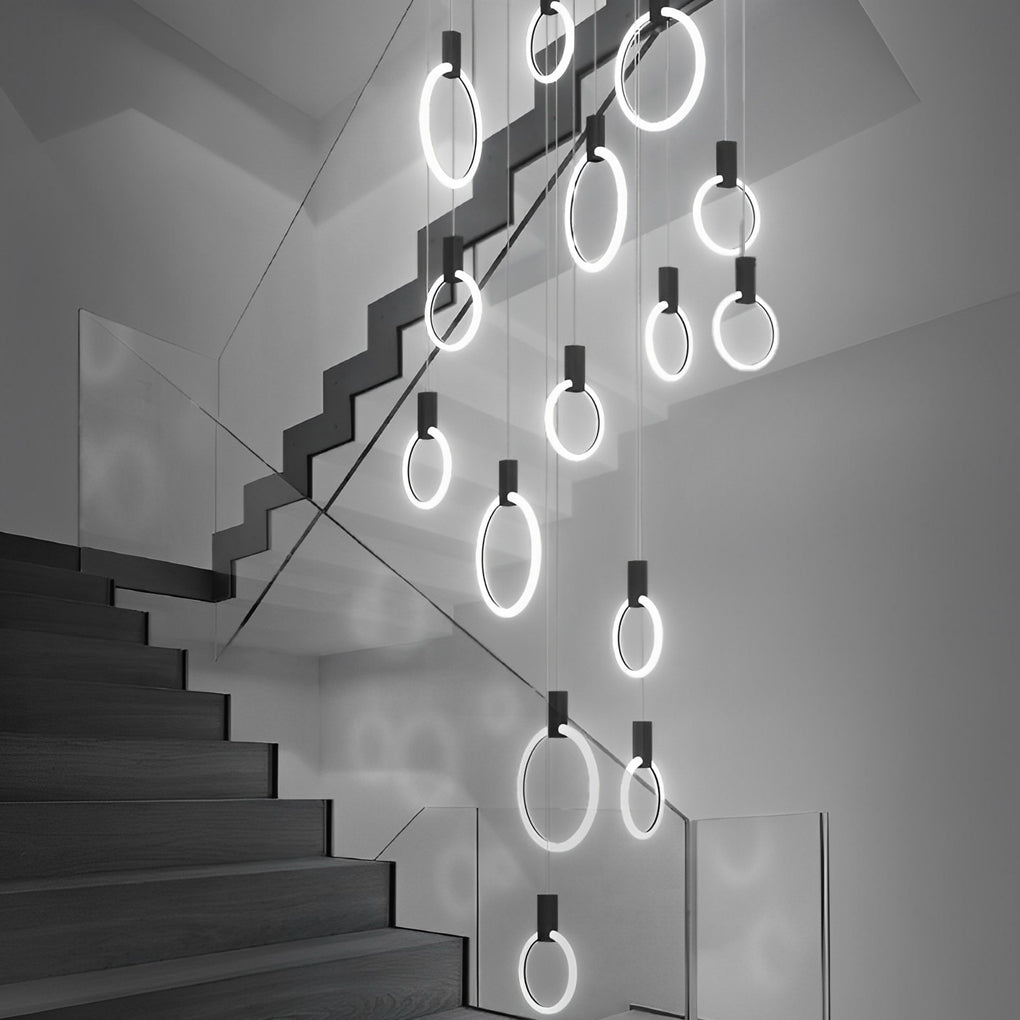Nordic Style Modern Circular Ring LED Chandelier Dimmable Large Stairwell Pendant Lighting
