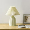 Nordic Style White Ceramic Table Lamp with Pleated Linen Shade and Floral Design