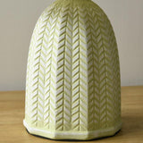 Nordic Style White Ceramic Table Lamp with Pleated Linen Shade and Floral Design