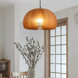 Nordic Style Wooden Pumpkin Pendant Light Retro Basswood Chandelier for Living Room