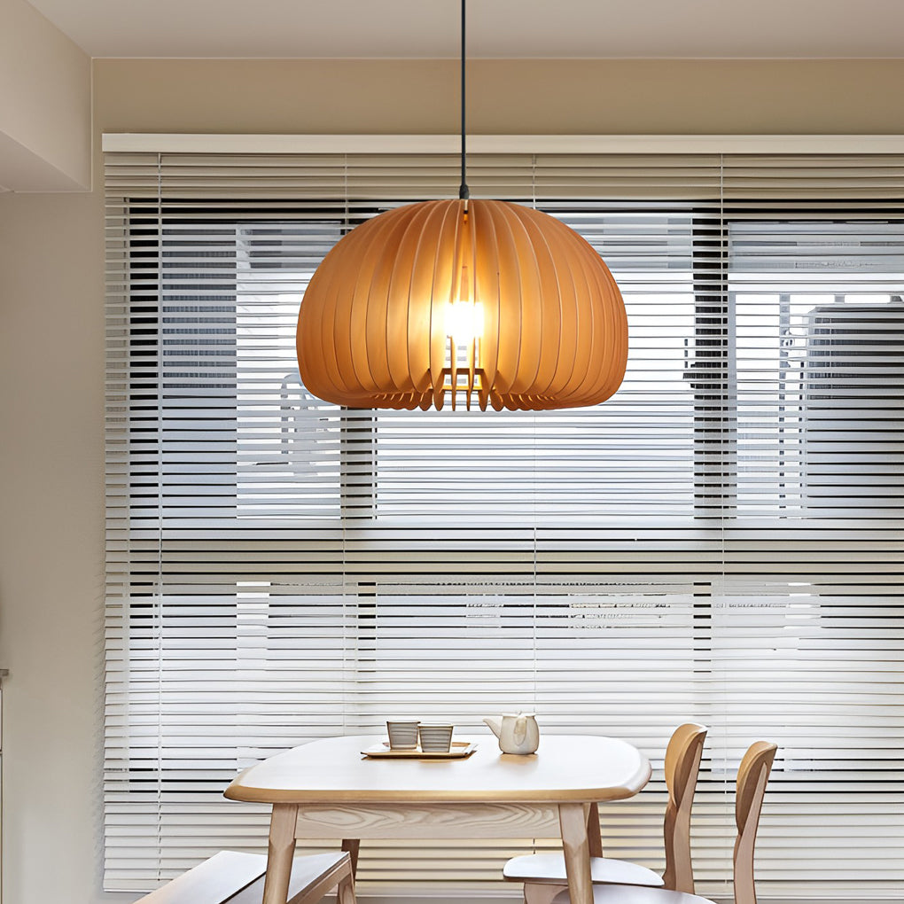 Nordic Style Wooden Pumpkin Pendant Light Retro Basswood Chandelier for Living Room