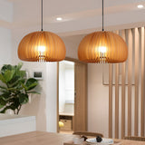 Nordic Style Wooden Pumpkin Pendant Light Retro Basswood Chandelier for Living Room